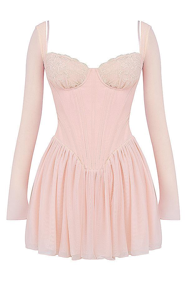 VIVIAN MINI VESTIDO CORSET PÊSSEGO MACIO - UseFeminess Direito Autorais