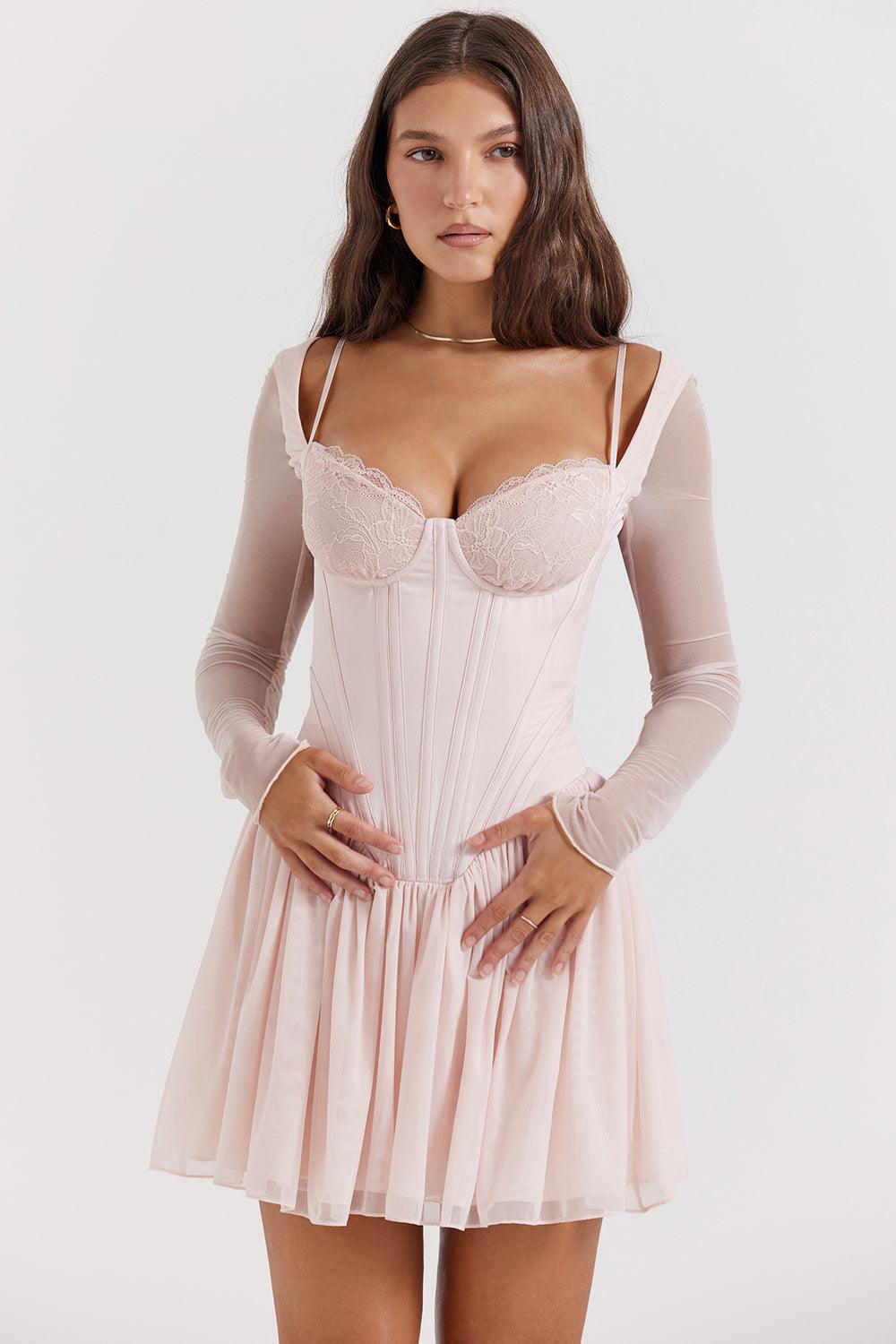 VIVIAN MINI VESTIDO CORSET PÊSSEGO MACIO - UseFeminess Direito Autorais